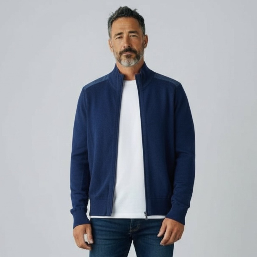 Banana Republic Men Navy Blue Full Zip Sweater Cardigan Medium Cotton Silk‎